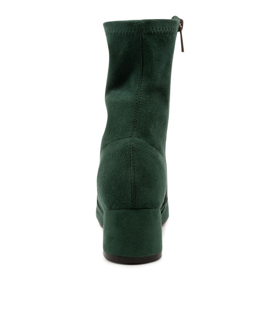 Rear View Women's Django & Juliette Checkie Boot In Forest Stretch Microsuede Sku: Dj16654H22Ft