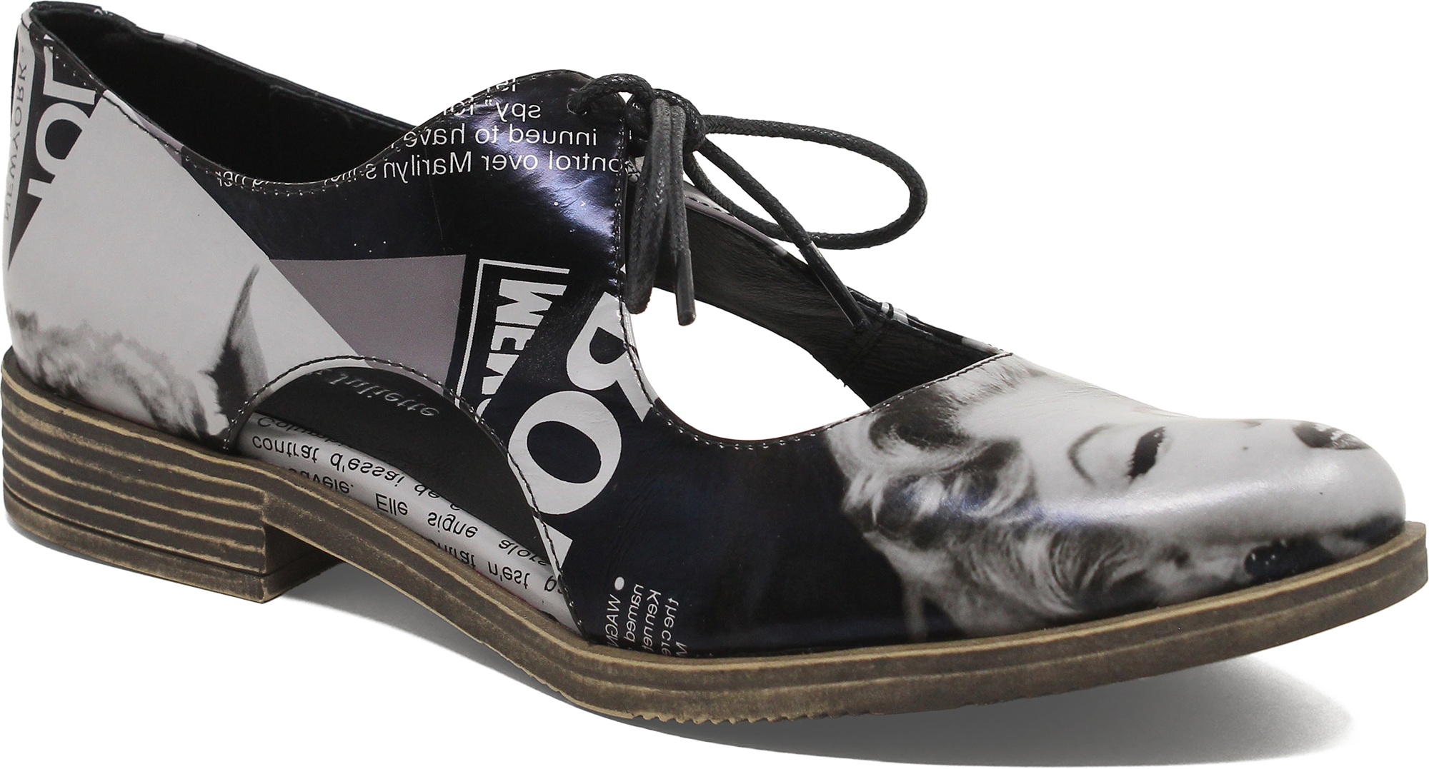 Women's Django & Juliette Keeria Shoe in Newsprint-Black Leather