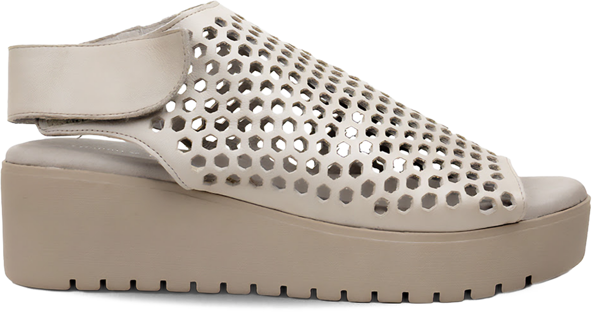 Beige perforated sandal on a white background