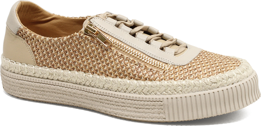 Beige sneaker with textured pattern on a white background