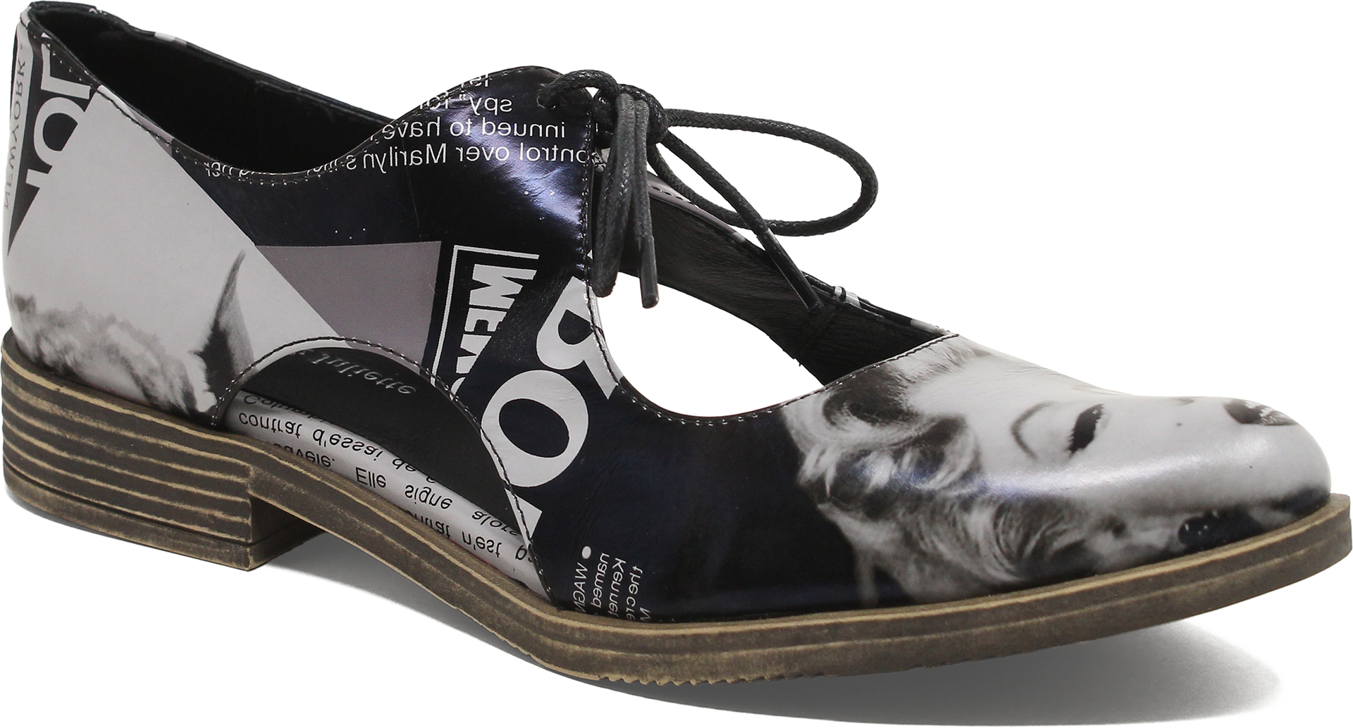 Women's Django & Juliette Keeria Shoe in Newsprint-Black Leather