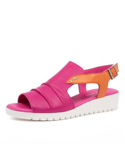 Side View Women's Django & Juliette Madis Sandal In Fuchsia/ Bright Orange Leather Sku: Dj14516Phcle