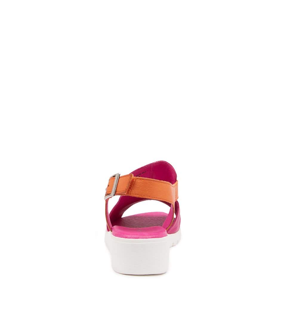 Rear View Women's Django & Juliette Madis Sandal In Fuchsia/ Bright Orange Leather Sku: Dj14516Phcle