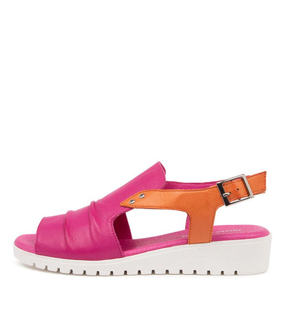 Outside View Women's Django & Juliette Madis Sandal In Fuchsia/ Bright Orange Leather Sku: Dj14516Phcle