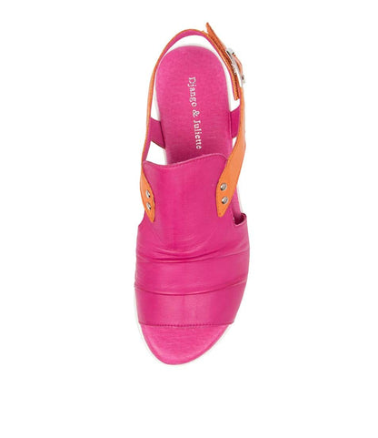 Overhead View Women's Django & Juliette Madis Sandal In Fuchsia/ Bright Orange Leather Sku: Dj14516Phcle