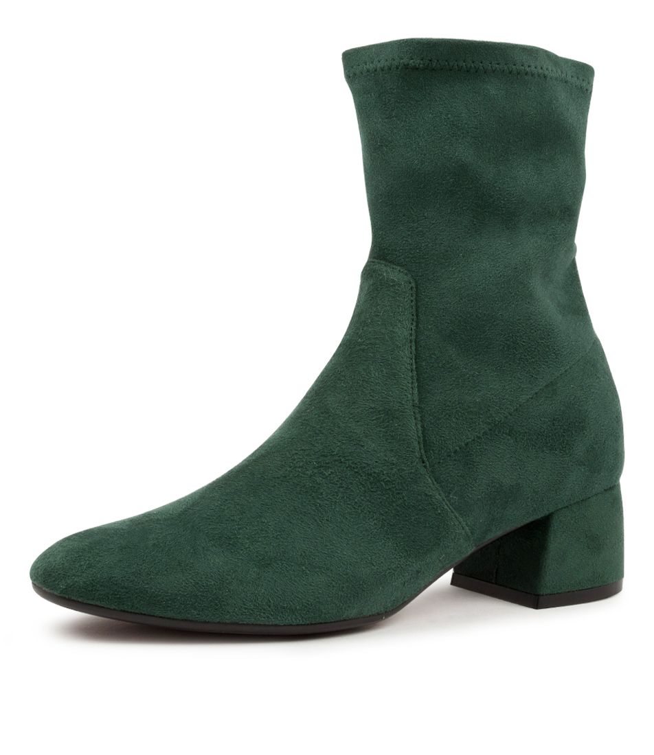 Side View Women's Django & Juliette Checkie Boot In Forest Stretch Microsuede Sku: Dj16654H22Ft
